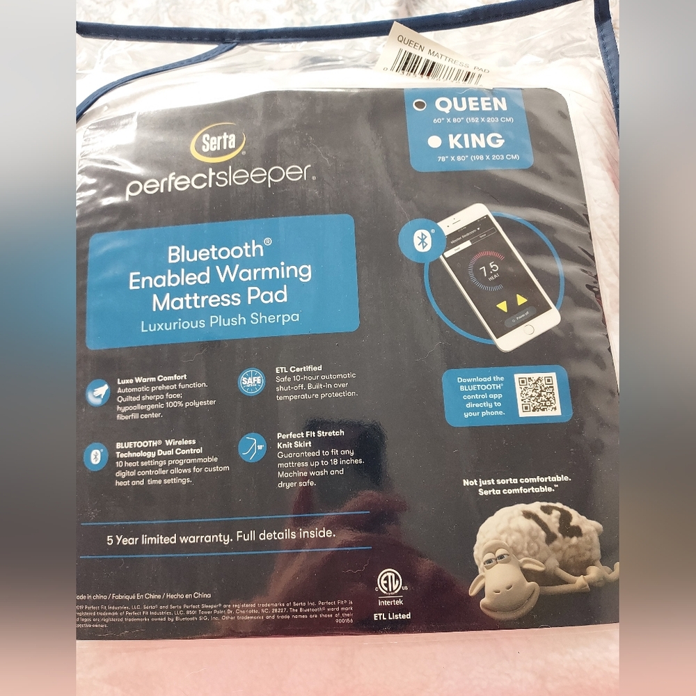Serta Perfect Sleeper Bluetooth Enabled Warming Mattress Pad Queen Size NEW